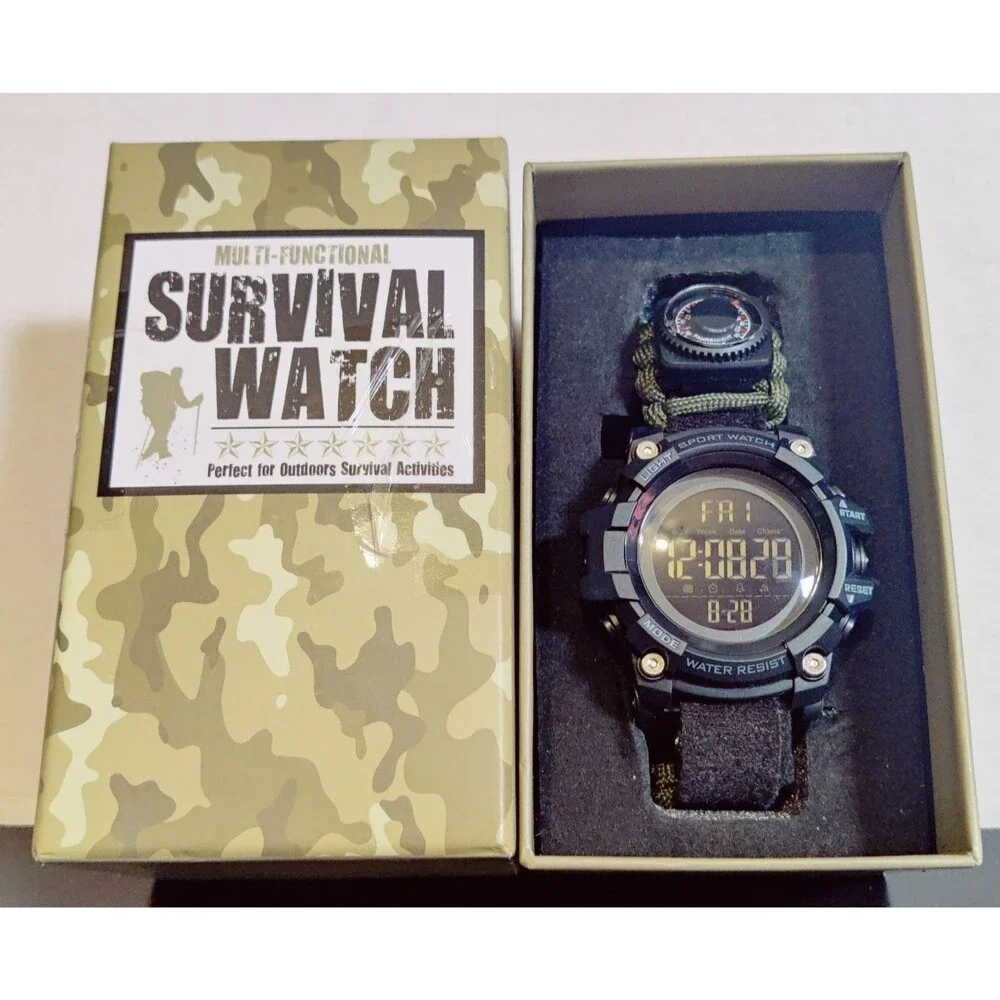 Men's Survival Military Digital Watch, 23-in-1 Tactical Paracord,LED Watch NEW